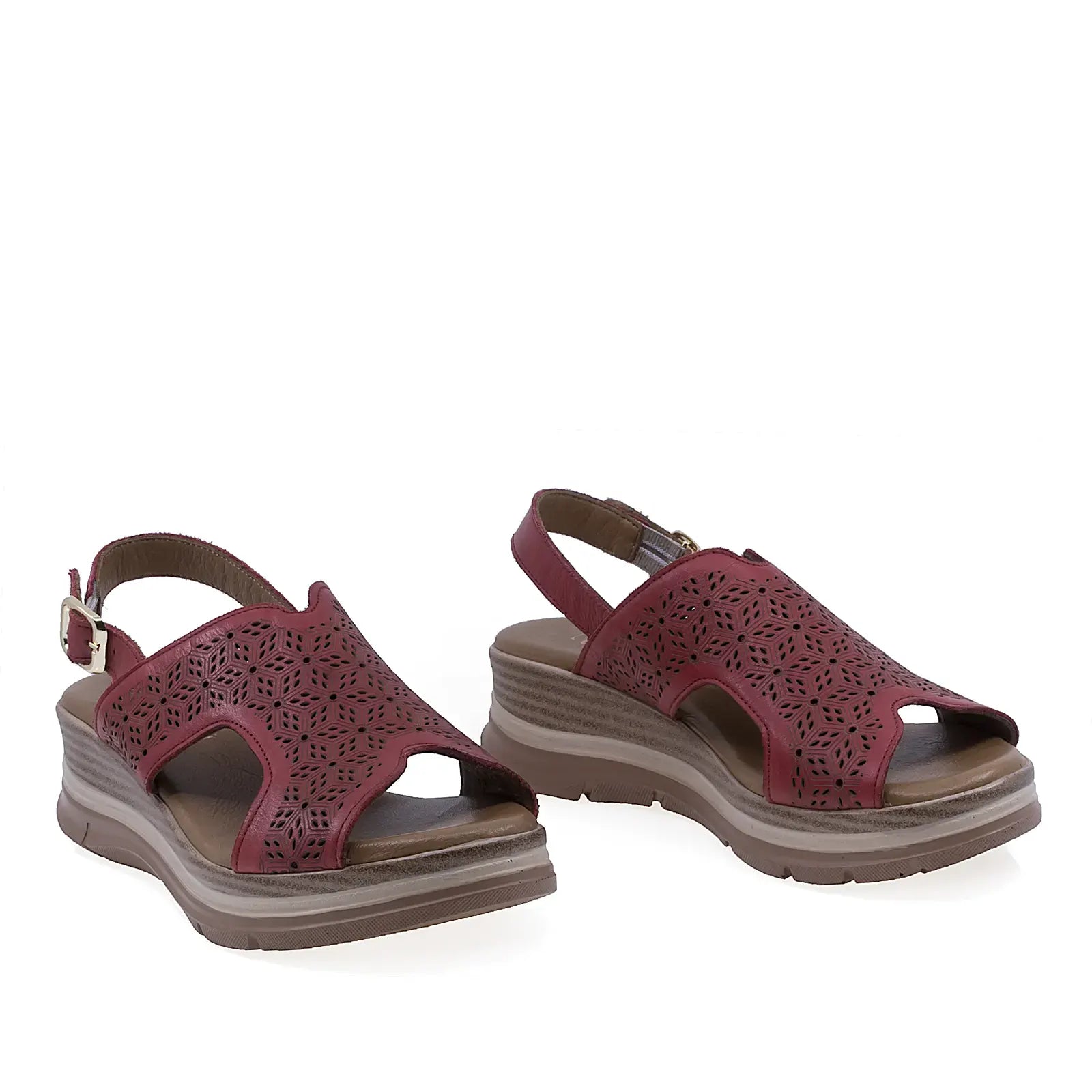 Sandale dama Anna Viotti D22-S627 rosii din piele naturala, cu talpa ortopedica si design casual confort
