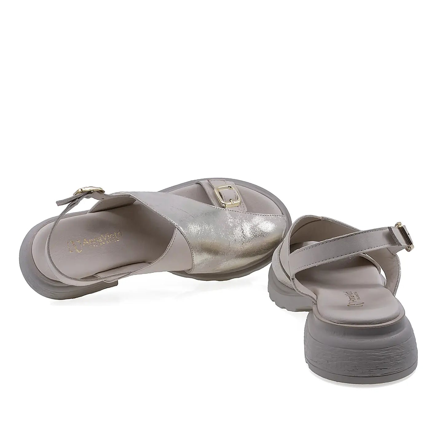 Sandale dama Anna Viotti D22-S636 cu brant fusbet acoperit cu mesina naturala pentru confort si respirabilitate