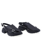 Sandale damă Anna Viotti D22-S636 negre din piele naturală, cu vârf închis și design tip sabot