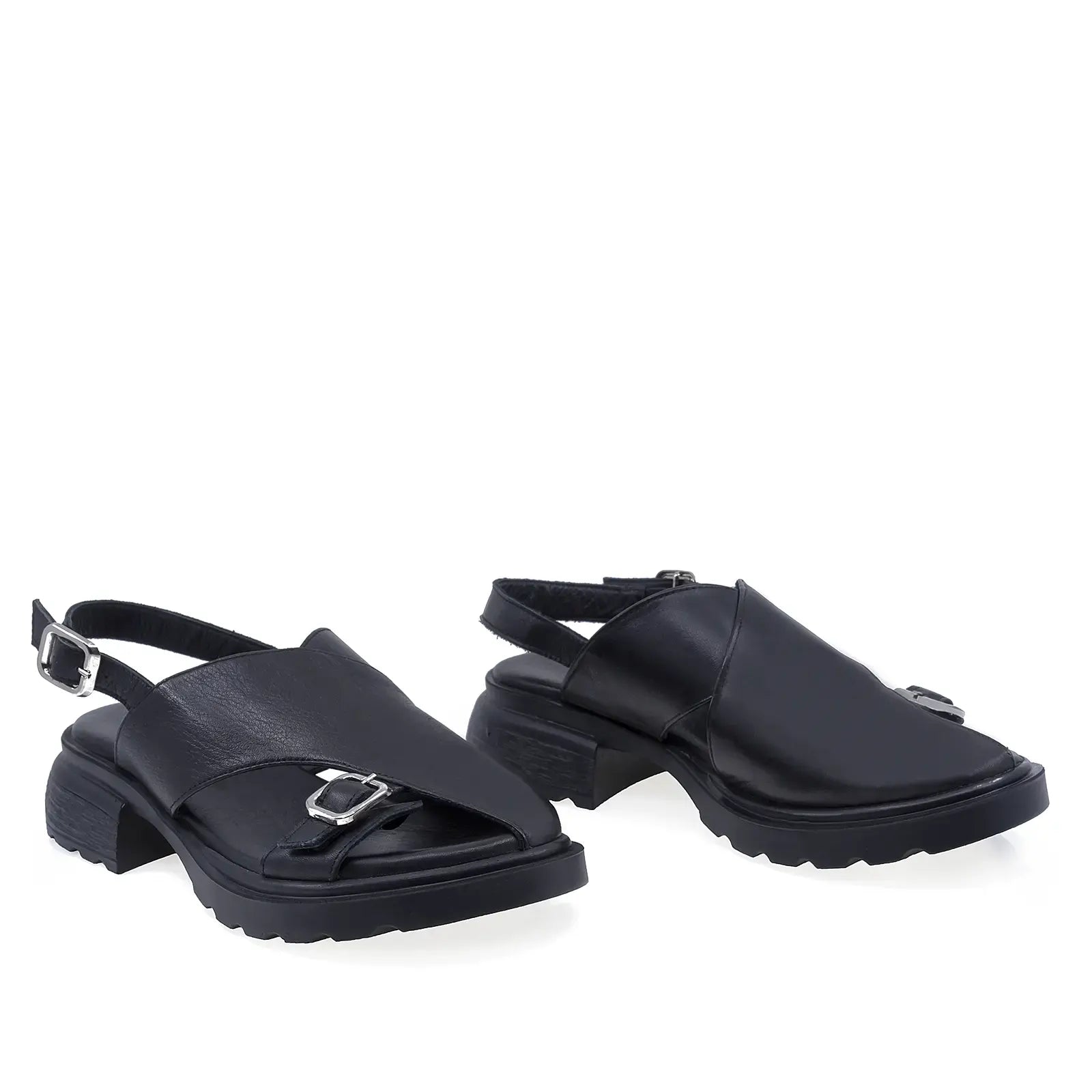 Sandale damă Anna Viotti D22-S636 negre din piele naturală, cu vârf închis și design tip sabot