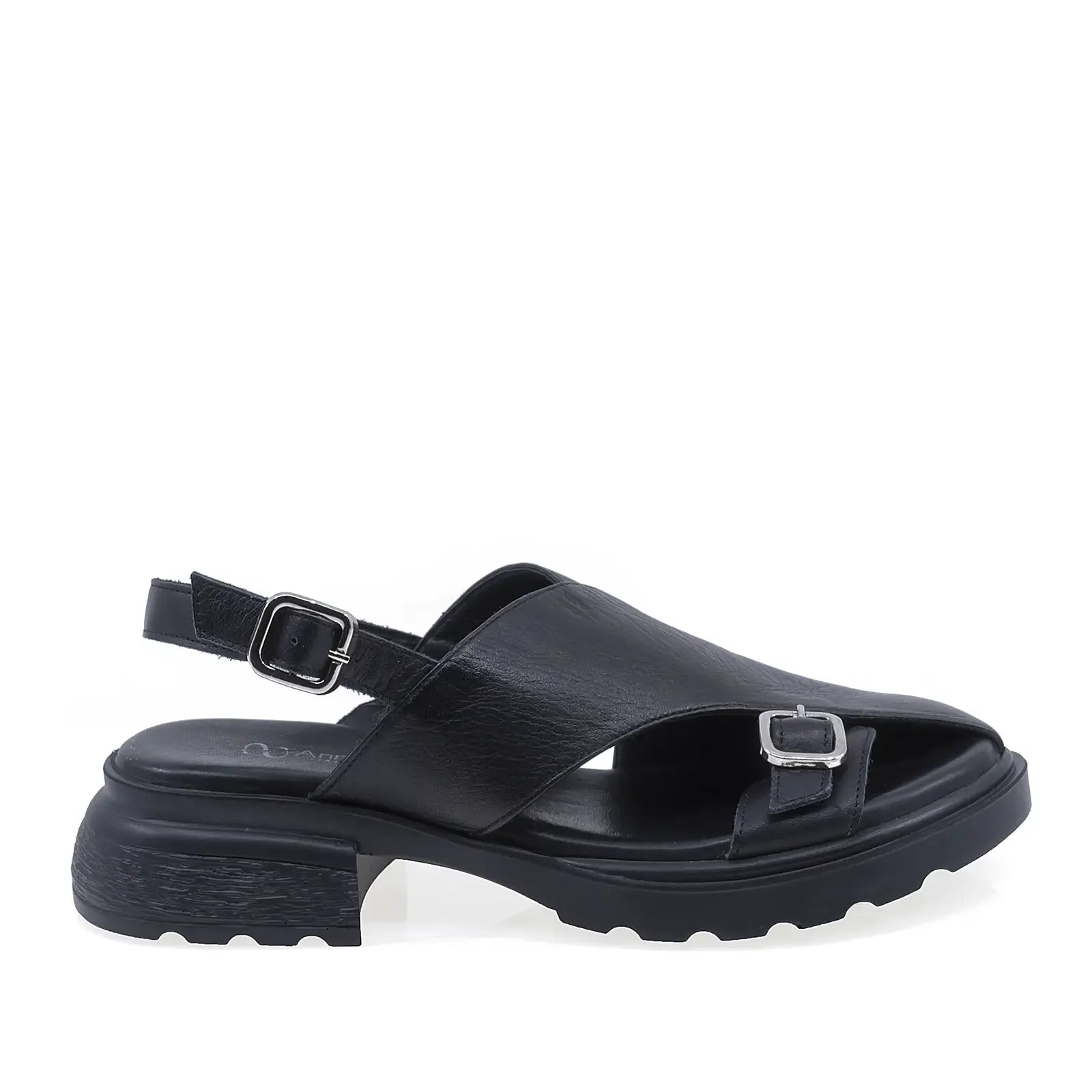 Sandale damă casual Anna Viotti D22-S636 negre, vedere laterală dreapta, cu decupaje pentru aerisire și baretă la călcâi