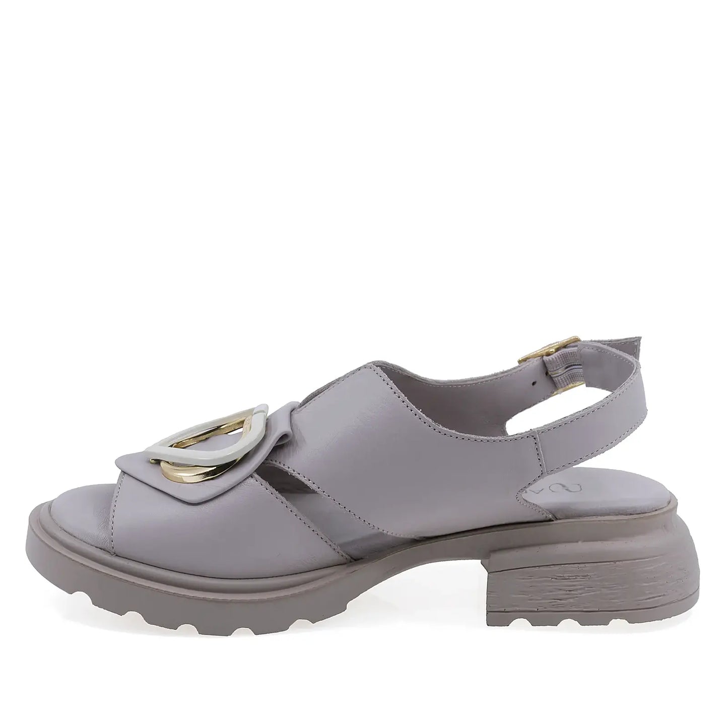 Sandale damă casual Anna Viotti D22-S639 gri din piele naturală, cu baretă de susținere și branț fusbet
