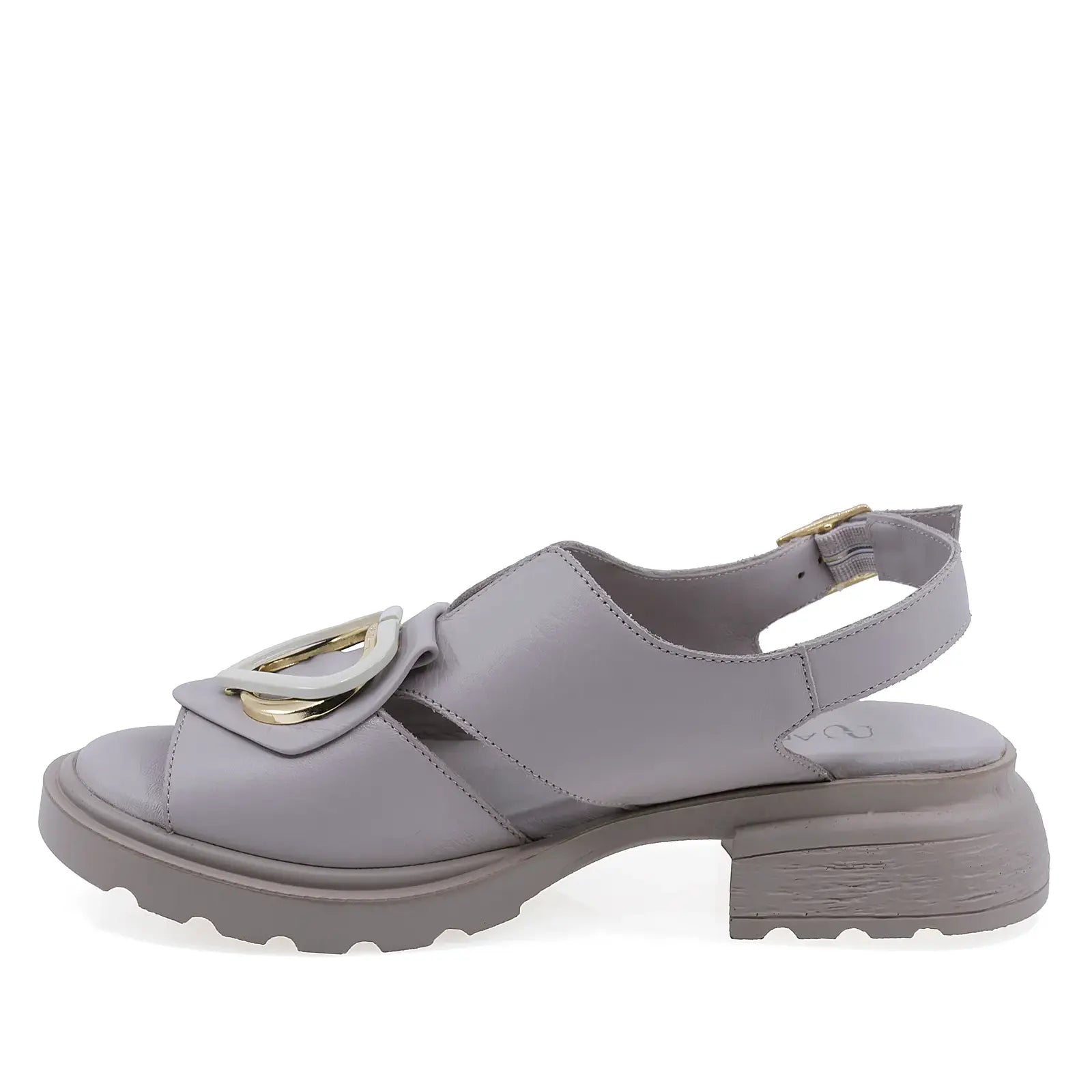 Sandale damă casual Anna Viotti D22-S639 gri din piele naturală, cu baretă de susținere și branț fusbet