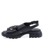 Profil lateral al sandalelor Anna Viotti D22-S639 negre, cu talpă groasă și design confortabil