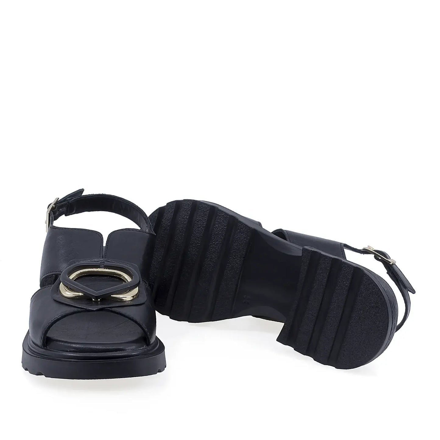 Talpă groasă și flexibilă a sandalelor Anna Viotti D22-S639 negre, pentru confort la mers