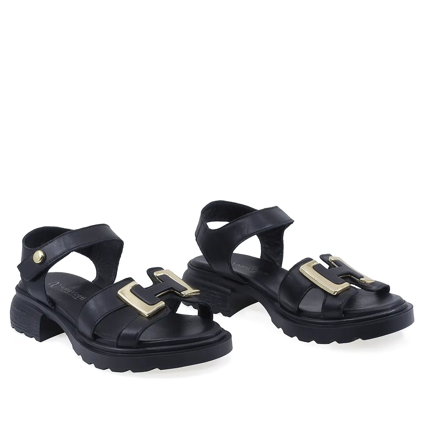 Sandale damă Anna Viotti D22-S640 negre din piele naturală, vedere din față
