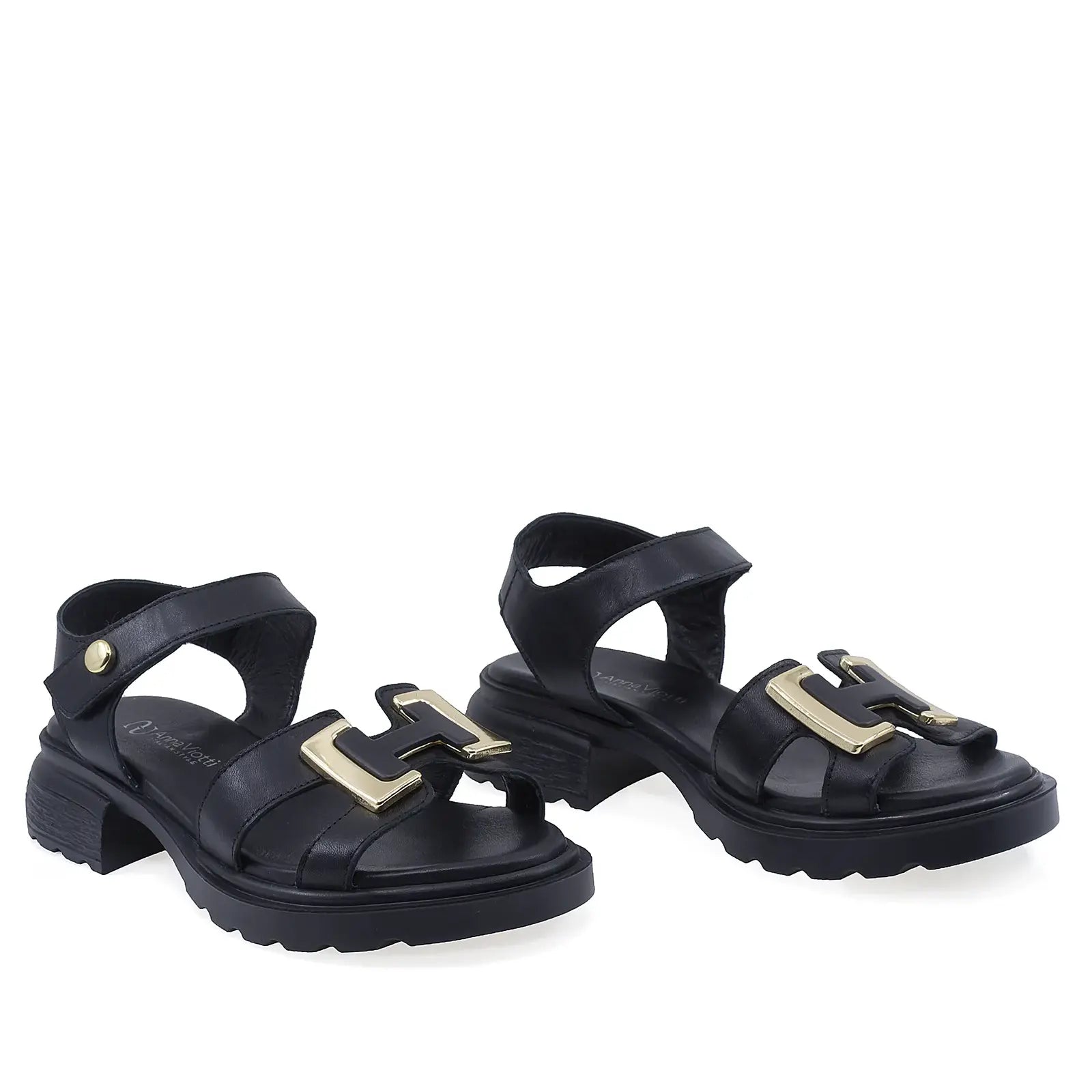Sandale damă Anna Viotti D22-S640 negre din piele naturală, vedere din față