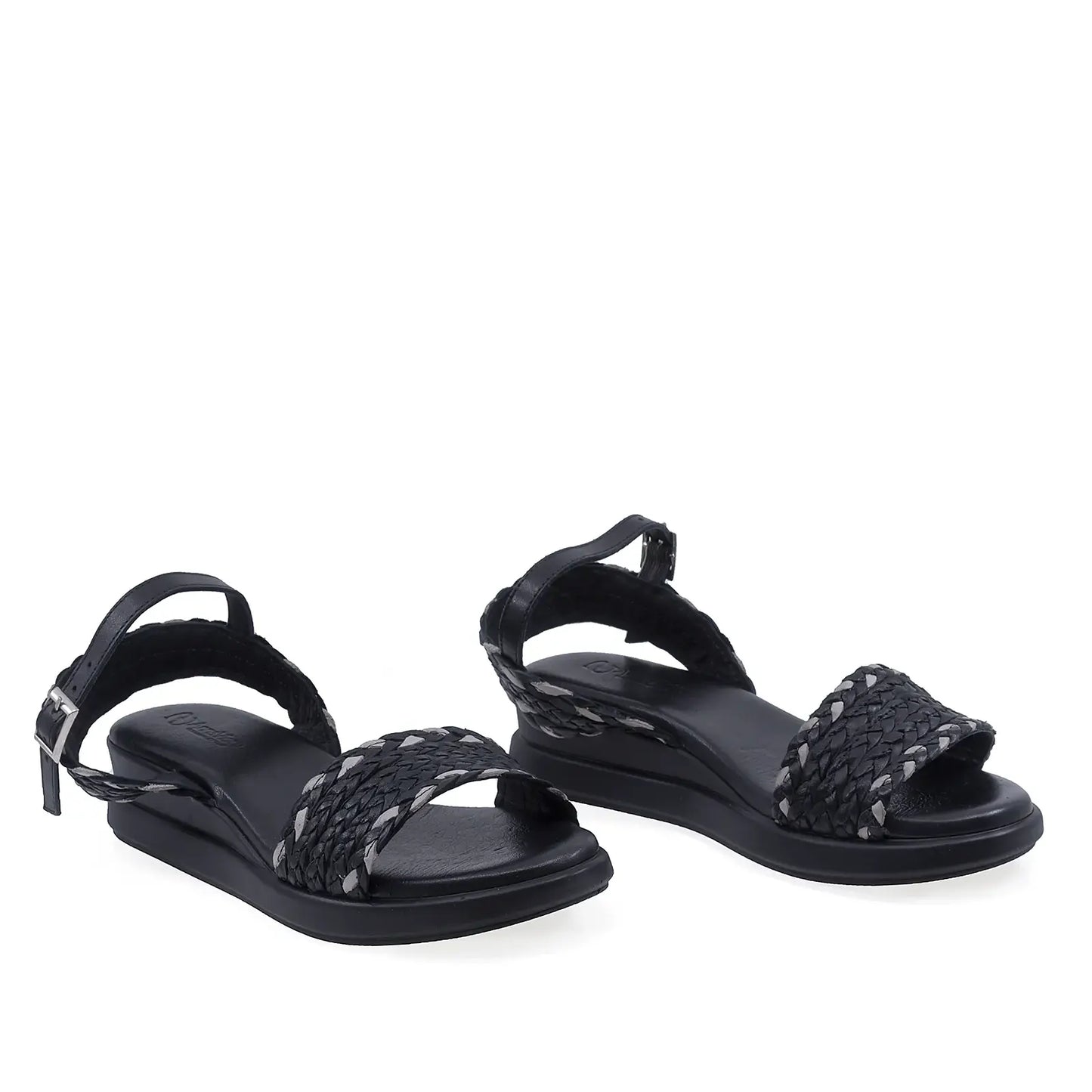 Sandale dama Anna Viotti D26-724 negre din piele naturala cu aspect impletit