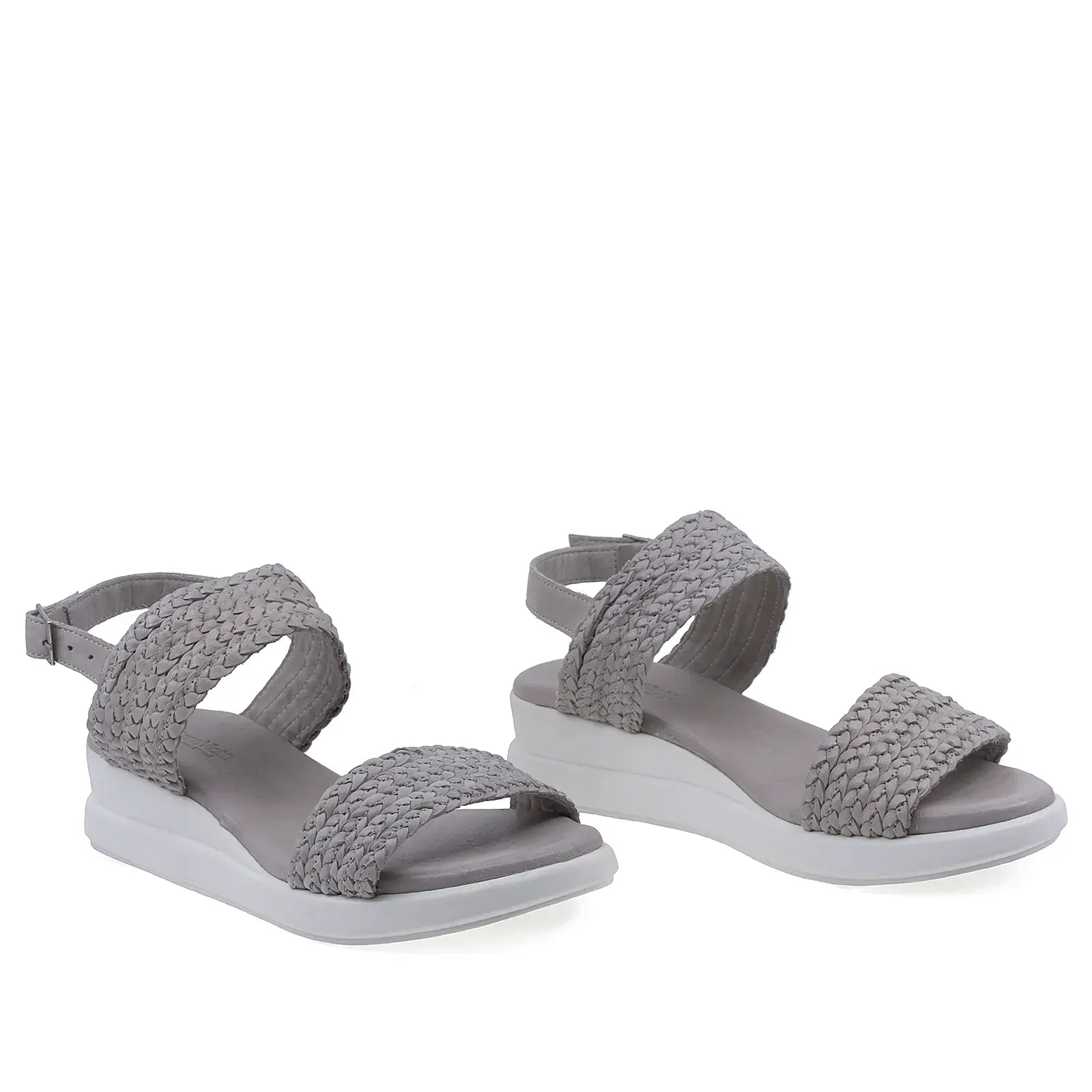 Sandale dama Anna Viotti D26-727 gri din piele naturala cu aspect impletit