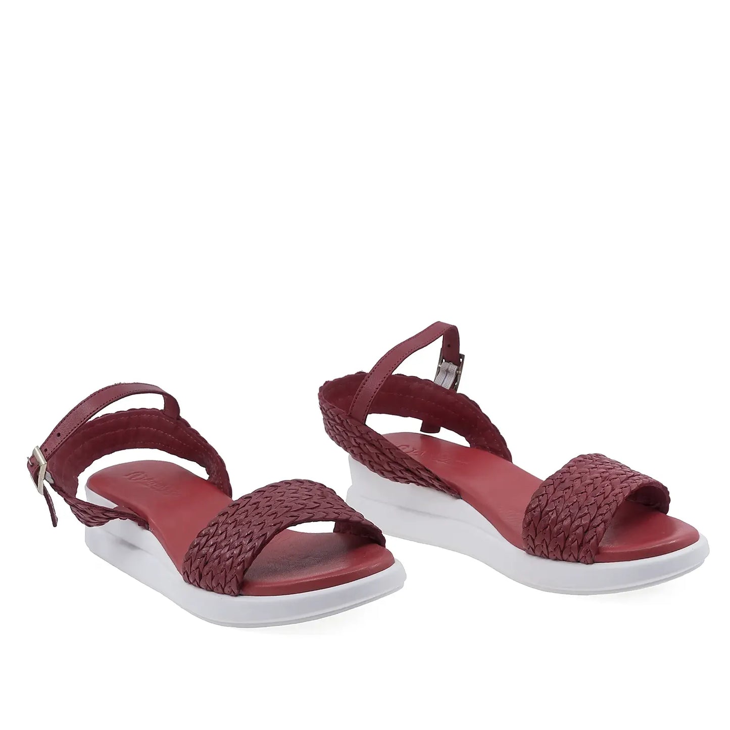 Sandale dama Anna Viotti D26-734 rosii din piele naturala cu aspect impletit, vedere din fata