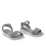 Sandale dama Anna Viotti D26-735 gri din piele naturala cu aspect impletit, vedere din fata
