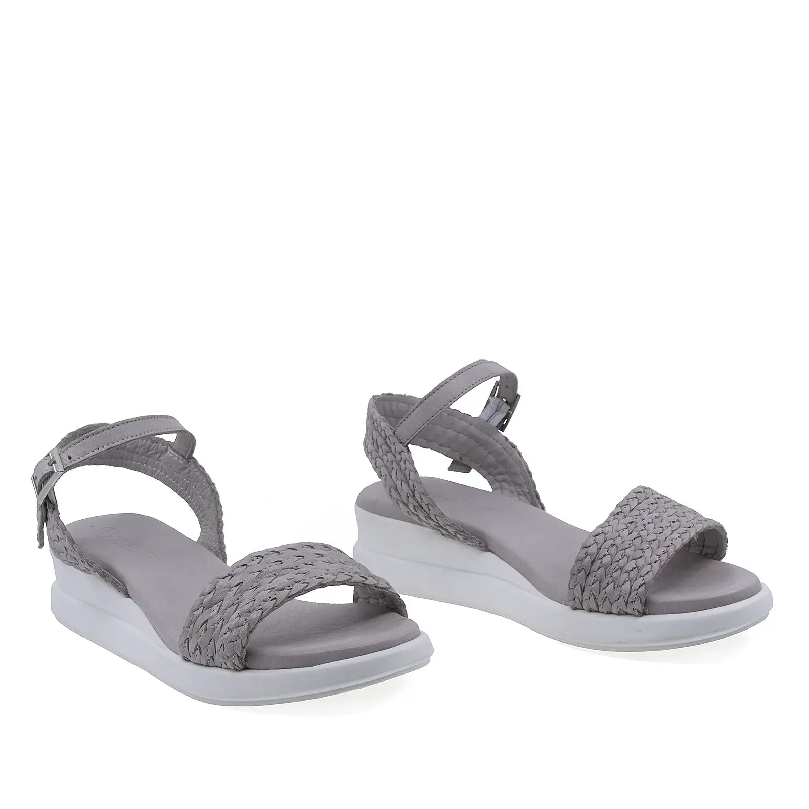 Sandale dama Anna Viotti D26-735 gri din piele naturala cu aspect impletit, vedere din fata