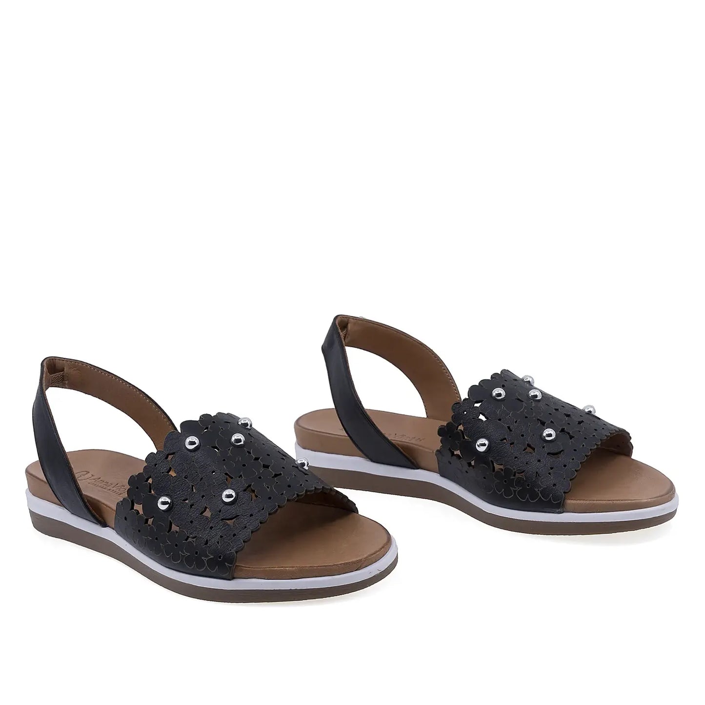 Sandale damă Anna Viotti D45-2653 negre din piele naturală, cu design casual și confortabil