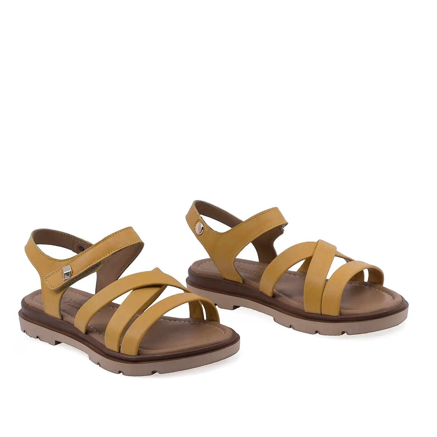 Sandale damă Anna Viotti D56-1184 galbene din piele naturală, cu băretuțe și design casual confortabil