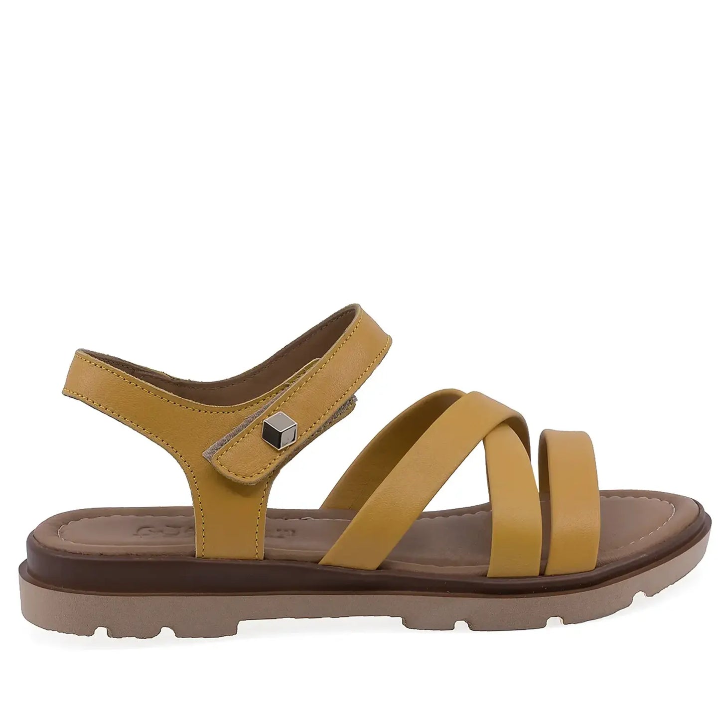 Sandale damă Anna Viotti D56-1184 galbene, vedere laterală dreapta, cu toc de 3 cm și design modern