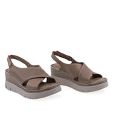 Sandale damă Anna Viotti D56-712 cappuccino din piele naturală, cu platformă ortopedică și design casual confort

