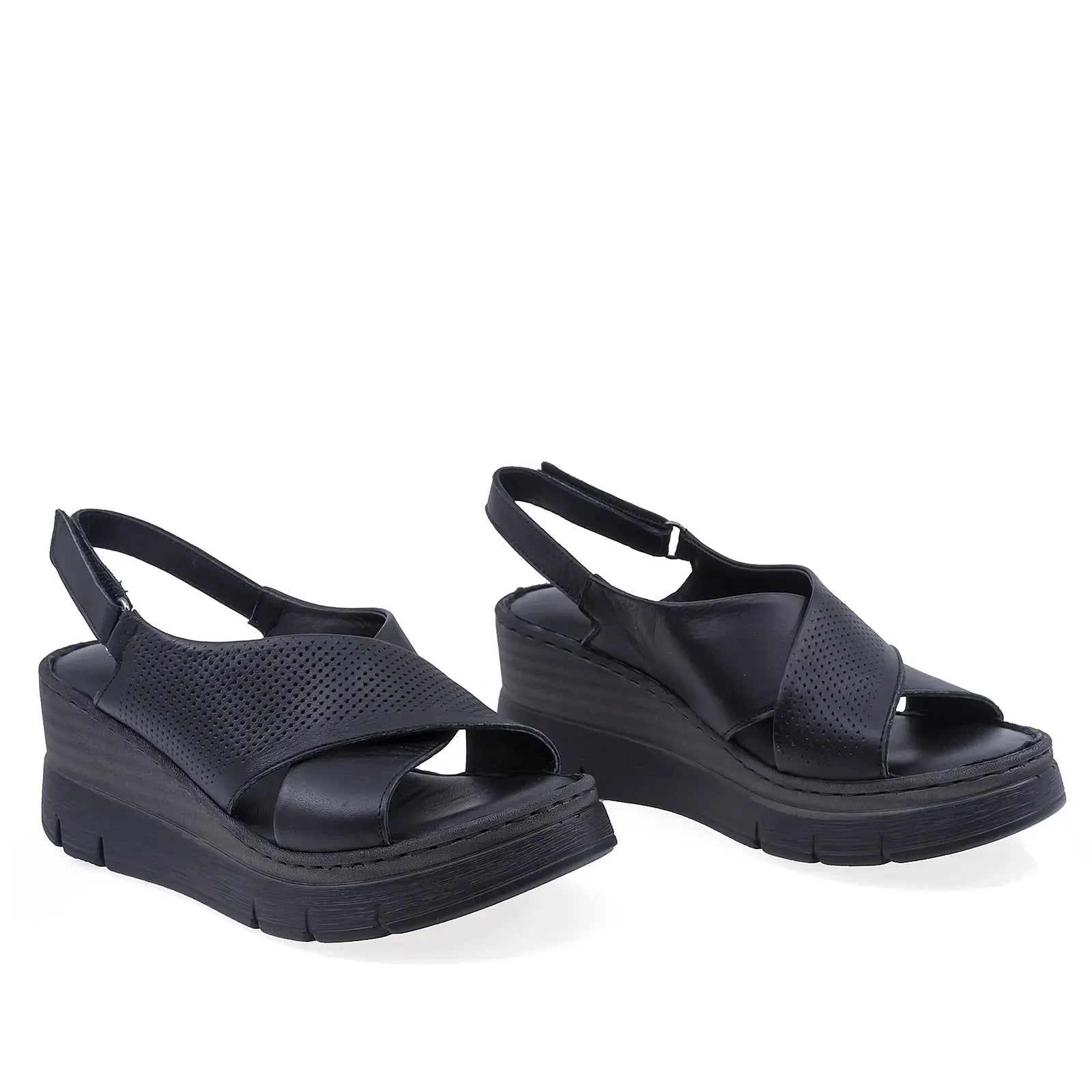 Sandale damă Anna Viotti D56-712 negre din piele naturală, vedere din față