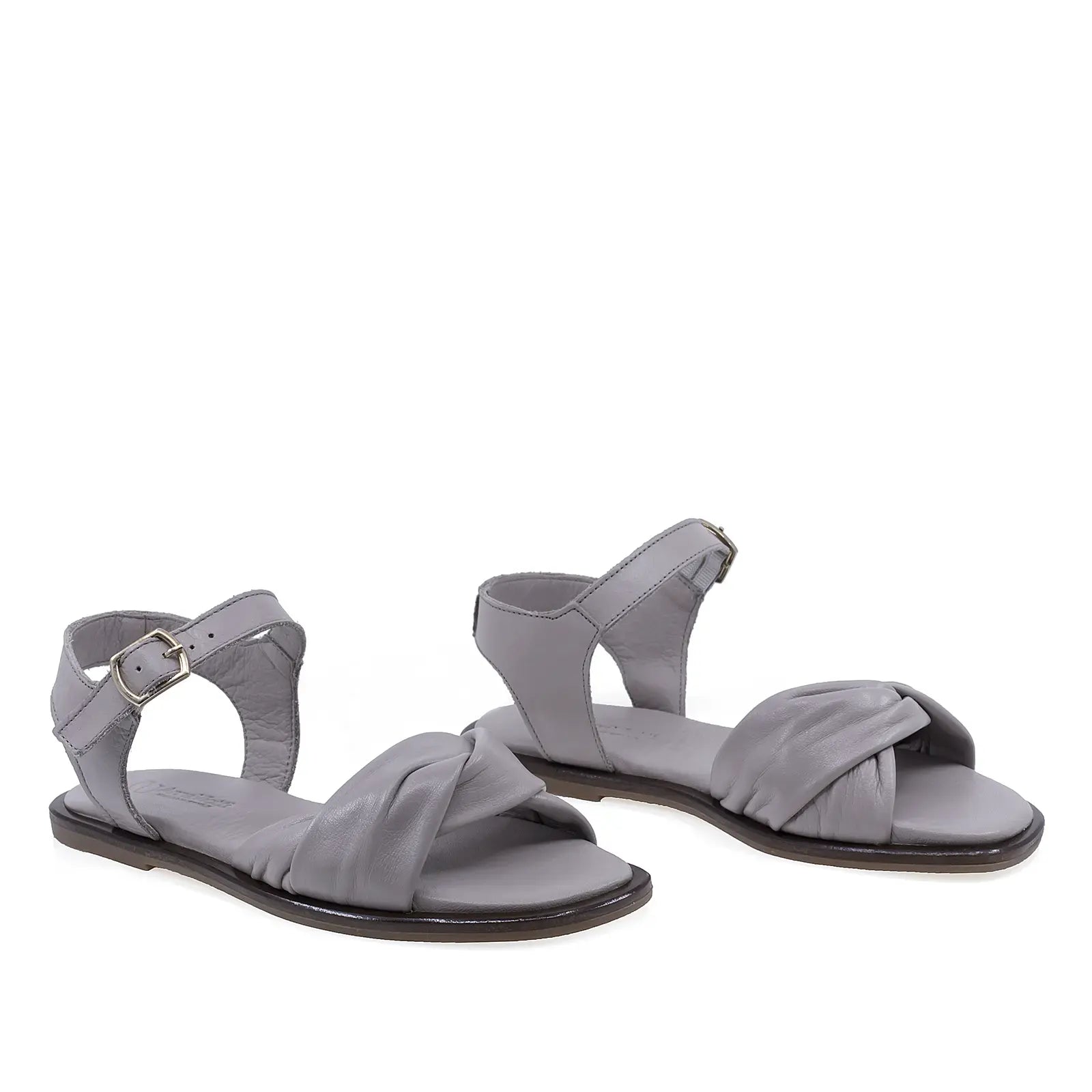 Sandale dama Anna Viotti D58-2304 gri din piele naturala, cu design casual elegant si toc patrat confortabil