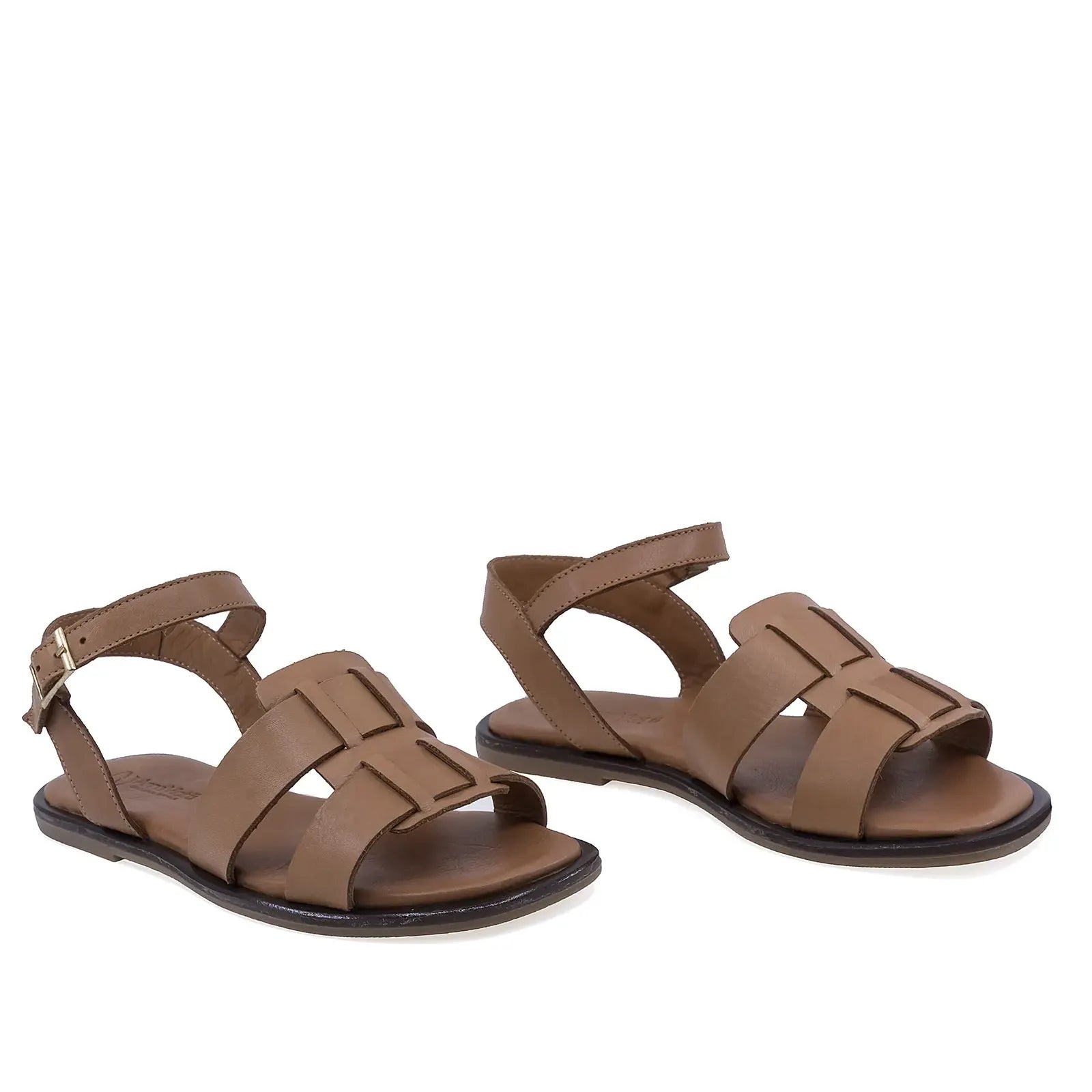 Sandale damă Anna Viotti D58-2316 coniac din piele naturală, cu branț fusbet și design casual confortabil
