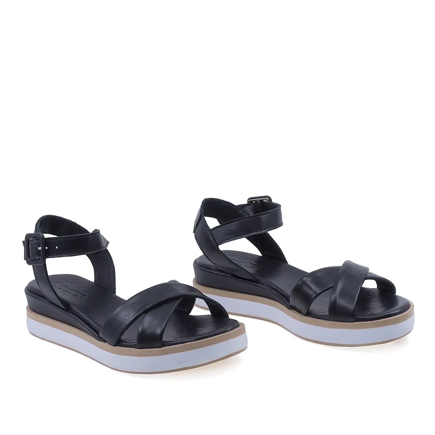 Sandale damă Anna Viotti D58-2515 negre din piele naturală, model casual modern cu platformă confortabilă
