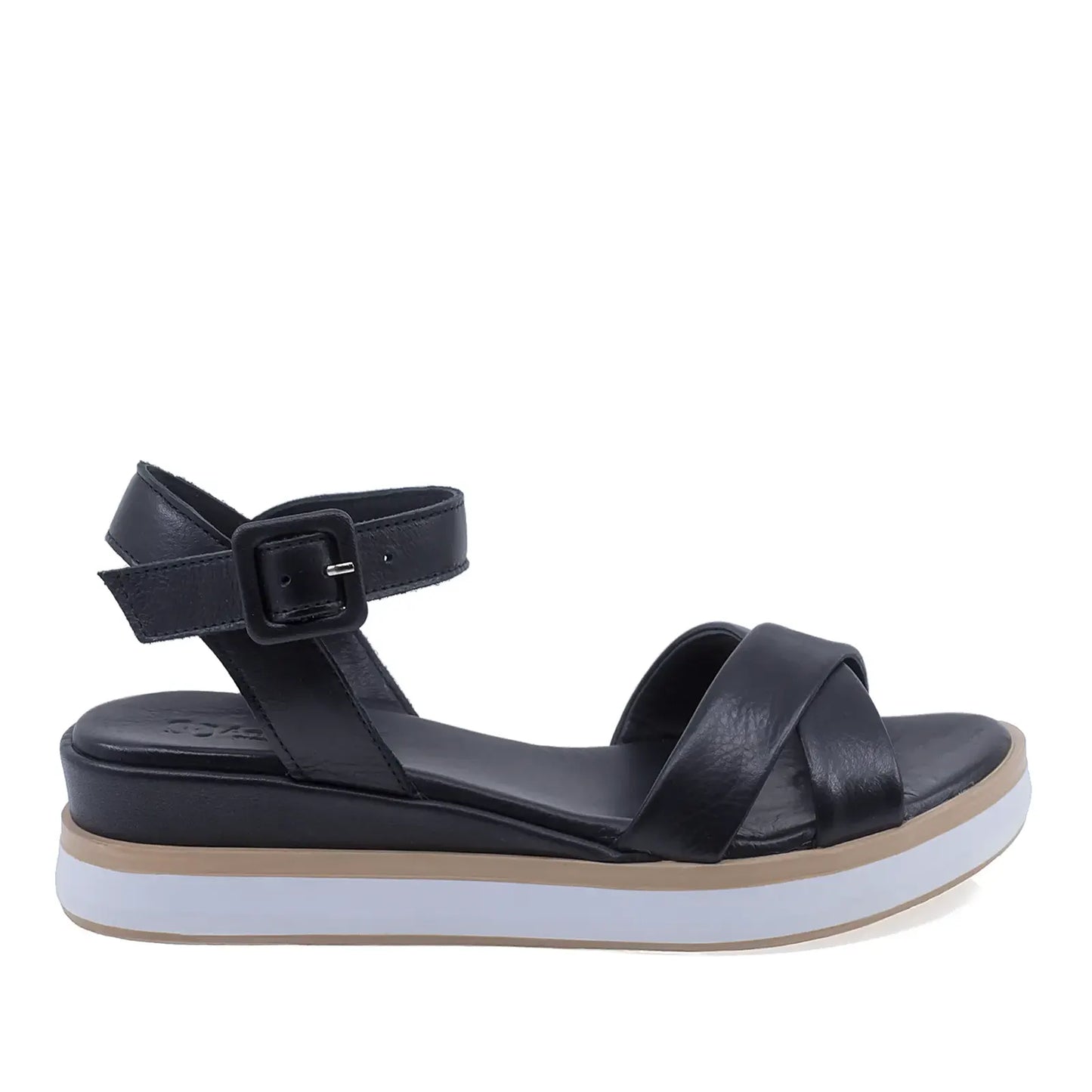 Sandale damă casual Anna Viotti D58-2515 negre, vedere laterală dreapta, realizate din piele naturală box