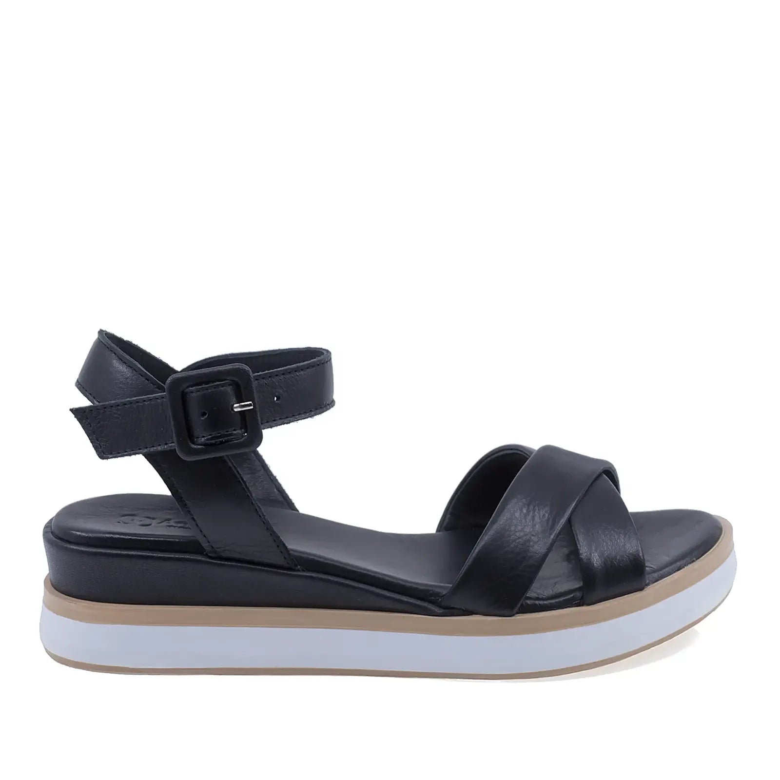 Sandale damă casual Anna Viotti D58-2515 negre, vedere laterală dreapta, realizate din piele naturală box