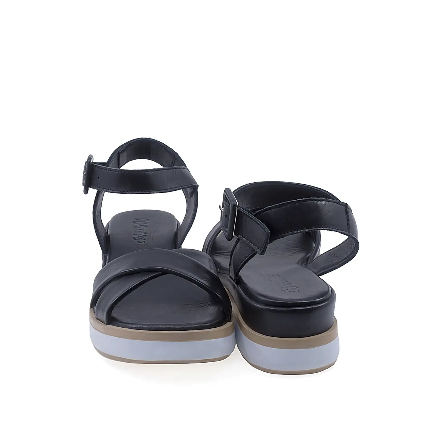 Sandale damă casual Anna Viotti D58-2515 negre, vedere din spate cu talpă confortabilă de 4 cm