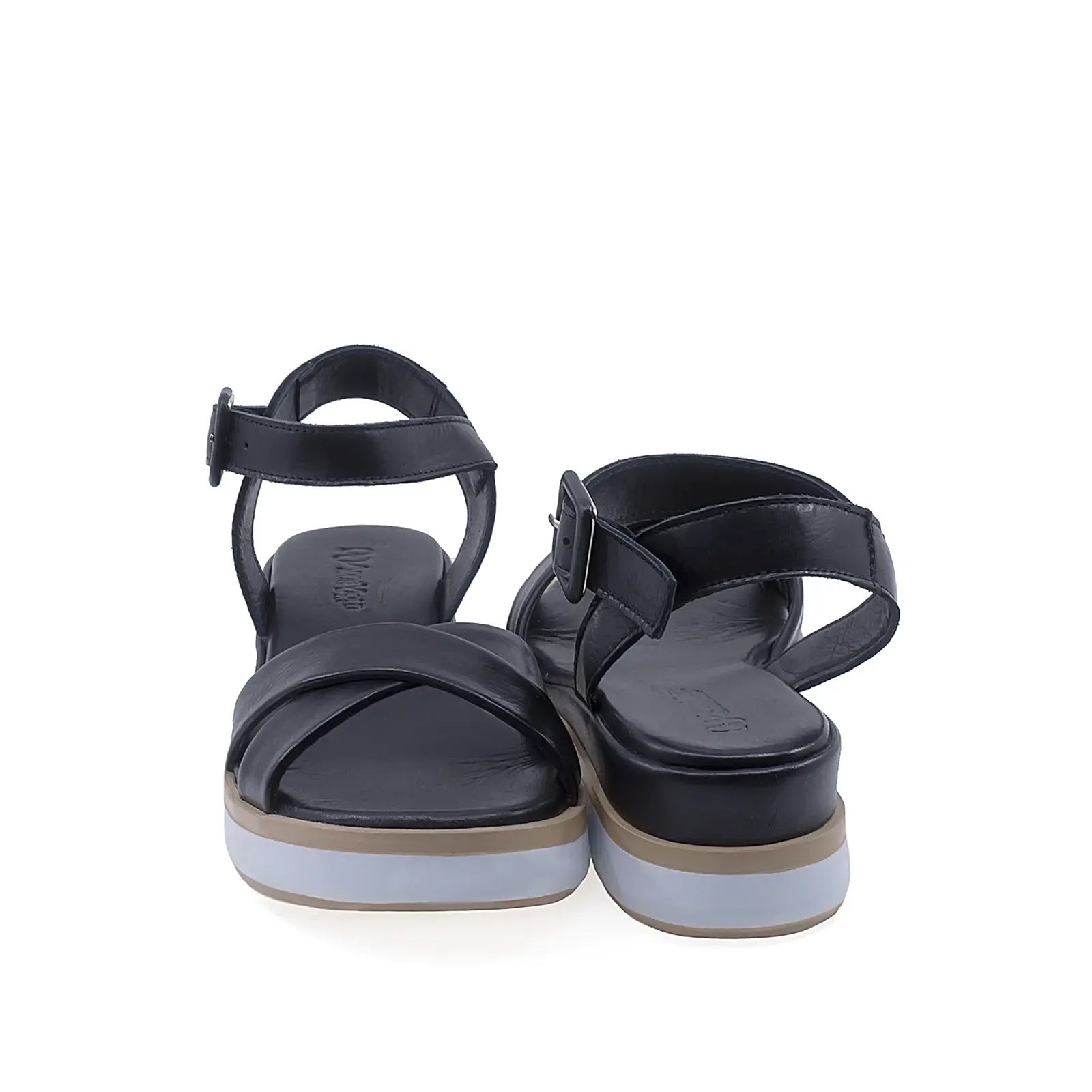 Sandale damă casual Anna Viotti D58-2515 negre, vedere din spate cu talpă confortabilă de 4 cm