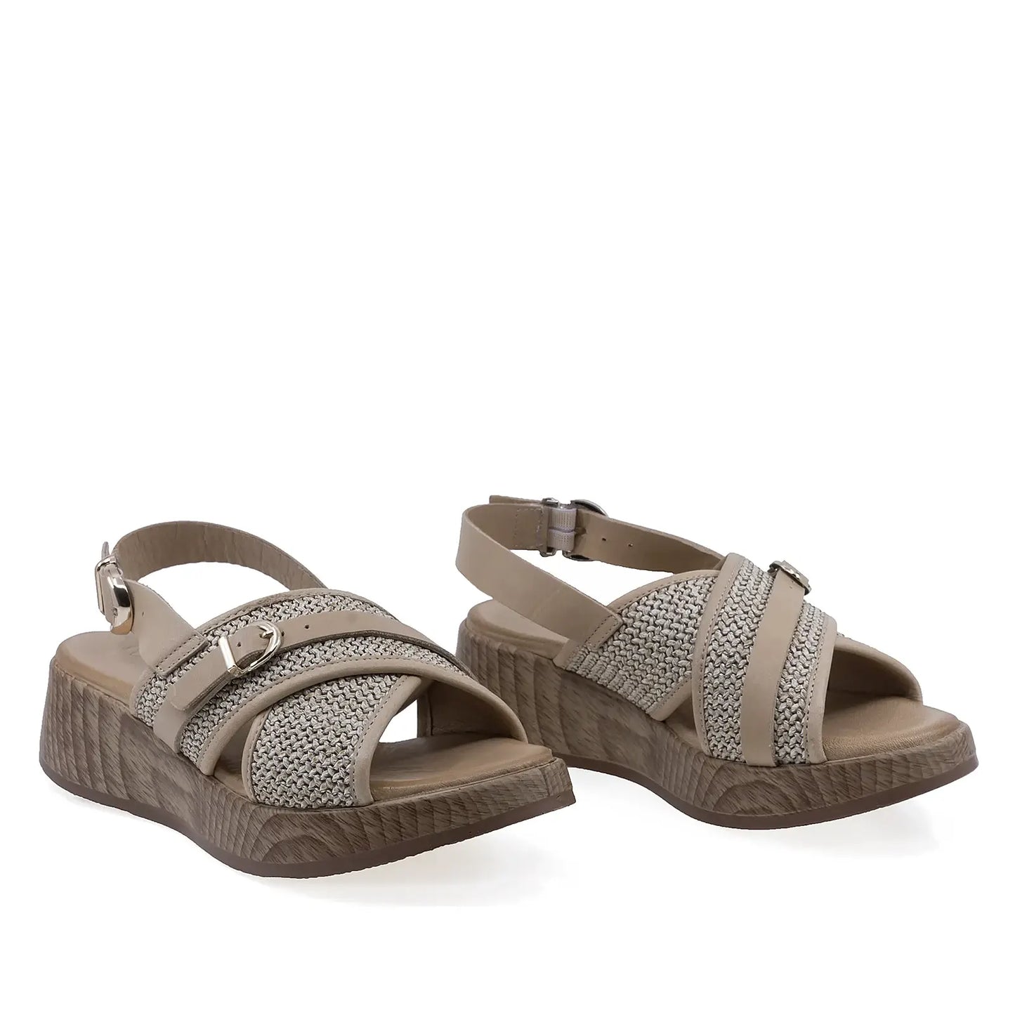 Sandale dama Anna Viotti D58-3010 bej din piele naturala cu talpa ortopedica si design casual confort