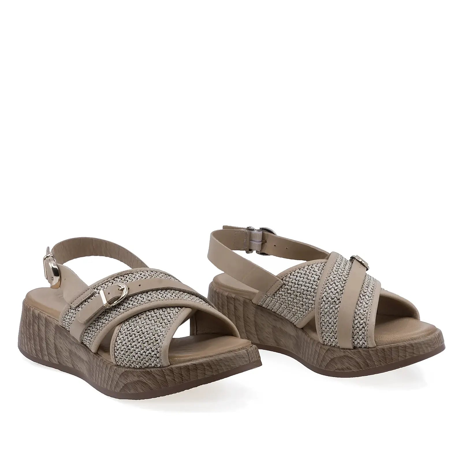 Sandale dama Anna Viotti D58-3010 bej din piele naturala cu talpa ortopedica si design casual confort