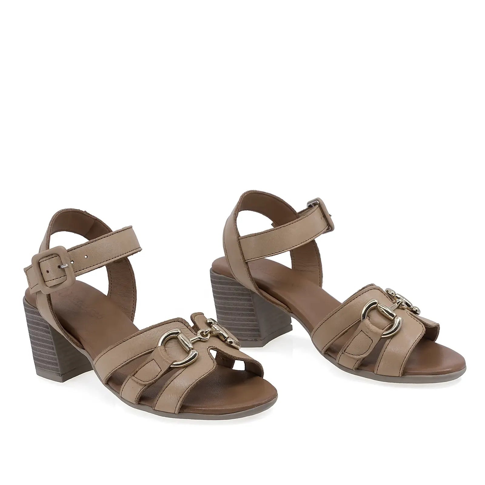 Sandale dama Anna Viotti D58-3034 camel din piele naturala, model casual-elegant cu toc patrat confortabil