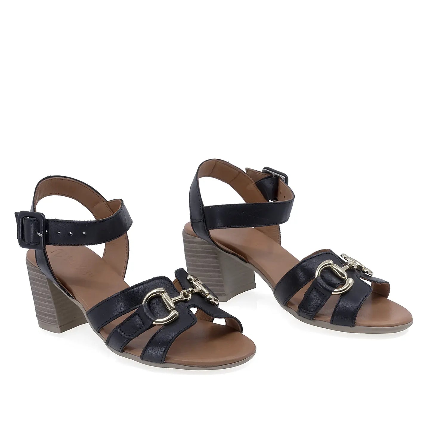 Sandale damă Anna Viotti D58-3034 negre din piele naturală, cu toc pătrat și design casual-elegant