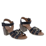 Sandale damă Anna Viotti D58-3034 negre din piele naturală, cu toc pătrat și design casual-elegant