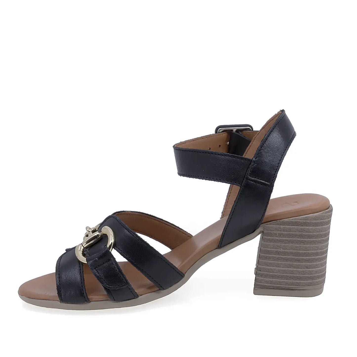 Sandale damă Anna Viotti D58-3034 negre din piele naturală, cu toc stabil și aspect elegant