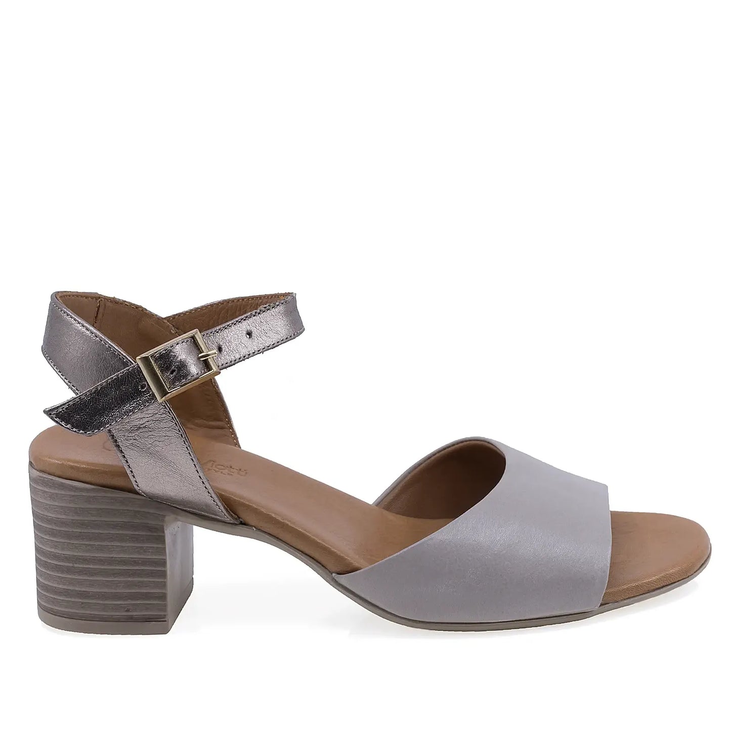 Sandale damă Anna Viotti D58-3036 gri/metal, vedere laterală dreapta cu toc pătrat de 6 cm