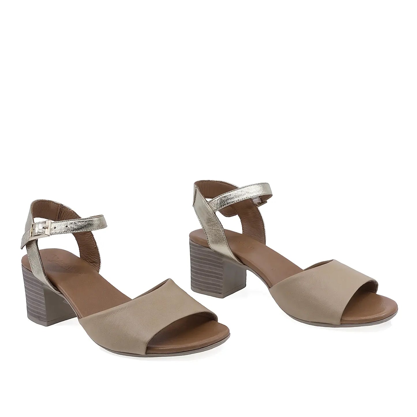 Sandale damă Anna Viotti D58-3036 taupe și auriu din piele naturală, vedere din față