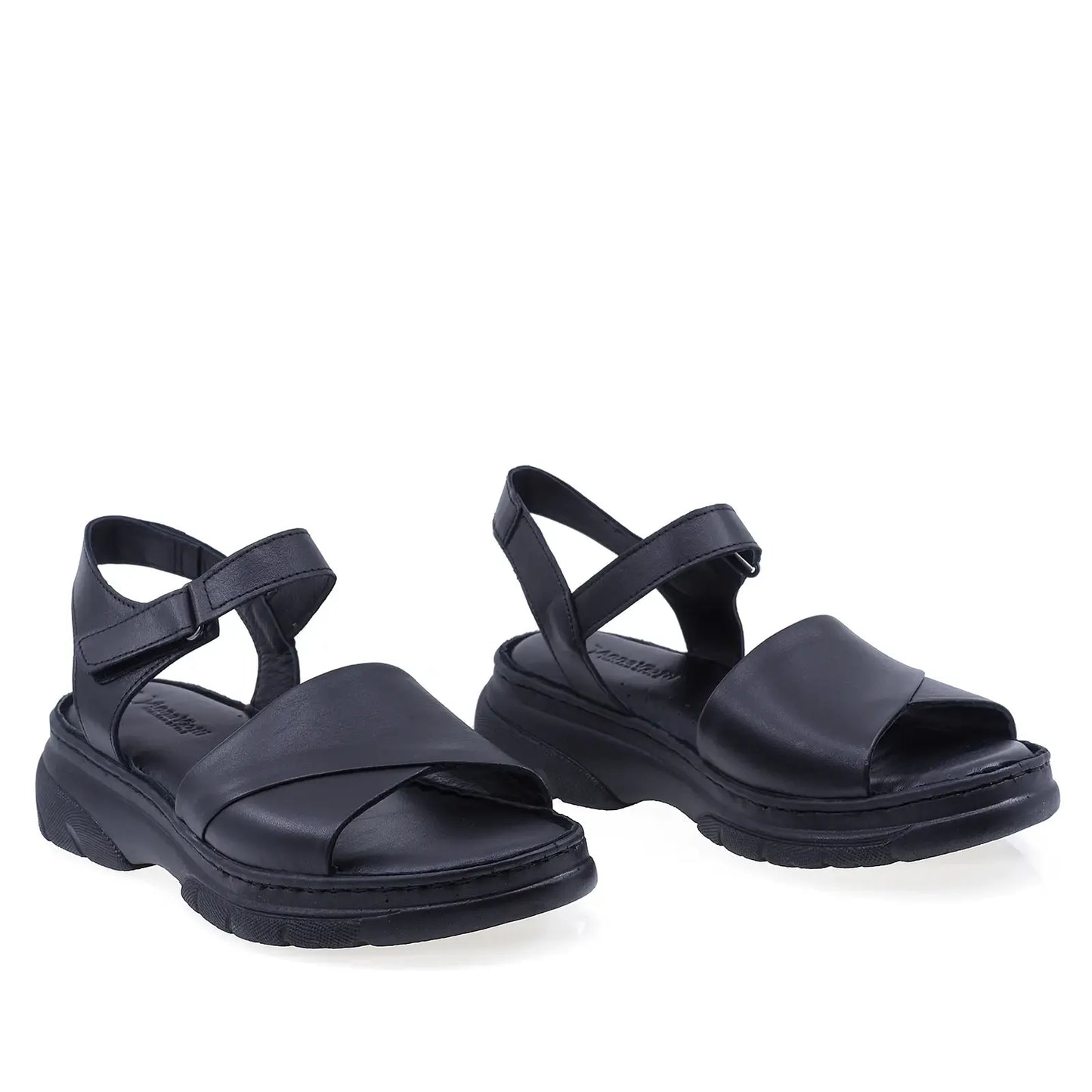 Sandale damă Anna Viotti D60-021 negre din piele naturală, cu platformă confortabilă și design casual