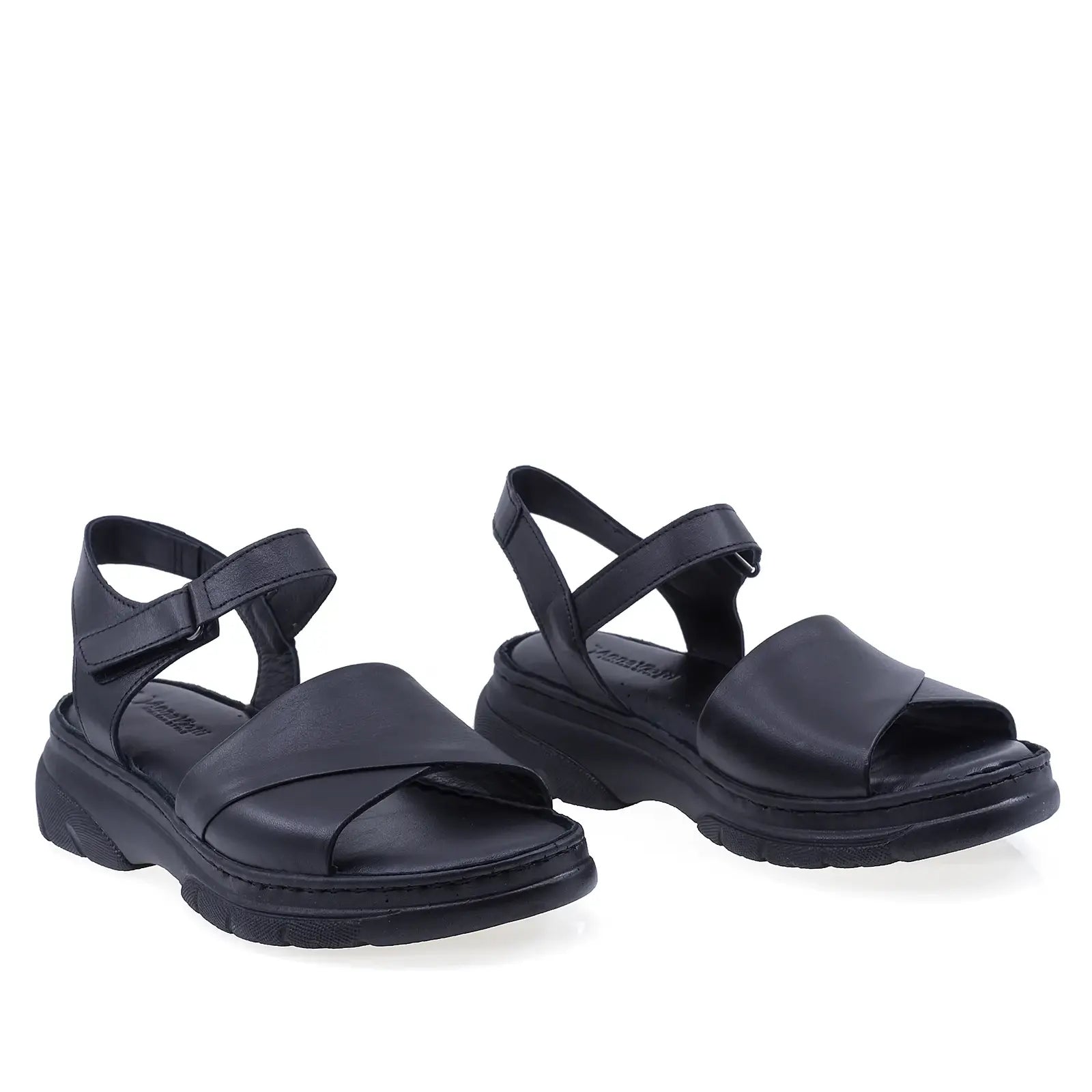 Sandale damă Anna Viotti D60-021 negre din piele naturală, cu platformă confortabilă și design casual