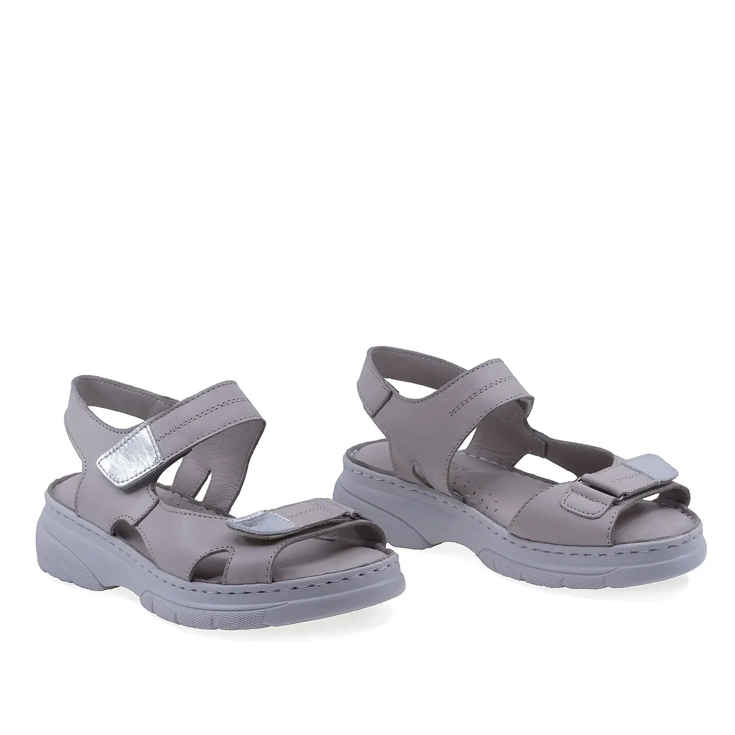 Sandale dama Anna Viotti D60-175 gri din piele naturala, cu design casual si platforma confortabila
