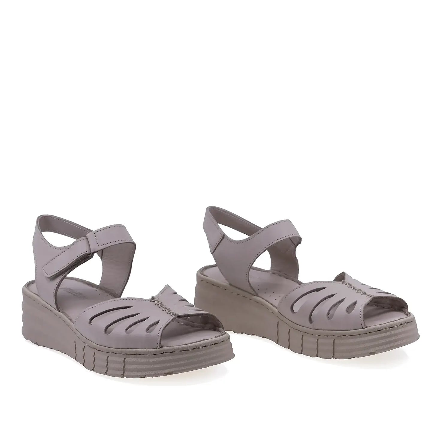 Sandale dama Anna Viotti D60-210 gri din piele naturala, cu brant fusbet si talpa ortopedica confortabila