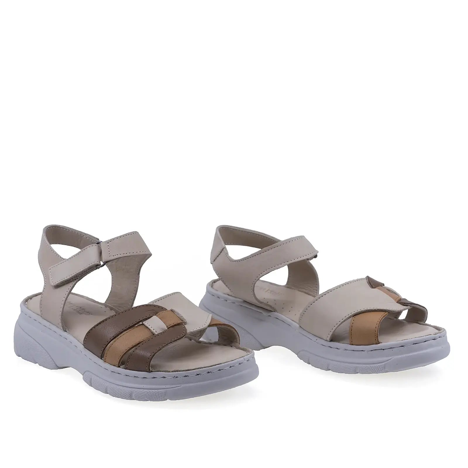 Sandale dama Anna Viotti D60-360 bej multi din piele naturala, cu design casual si platforma confortabila