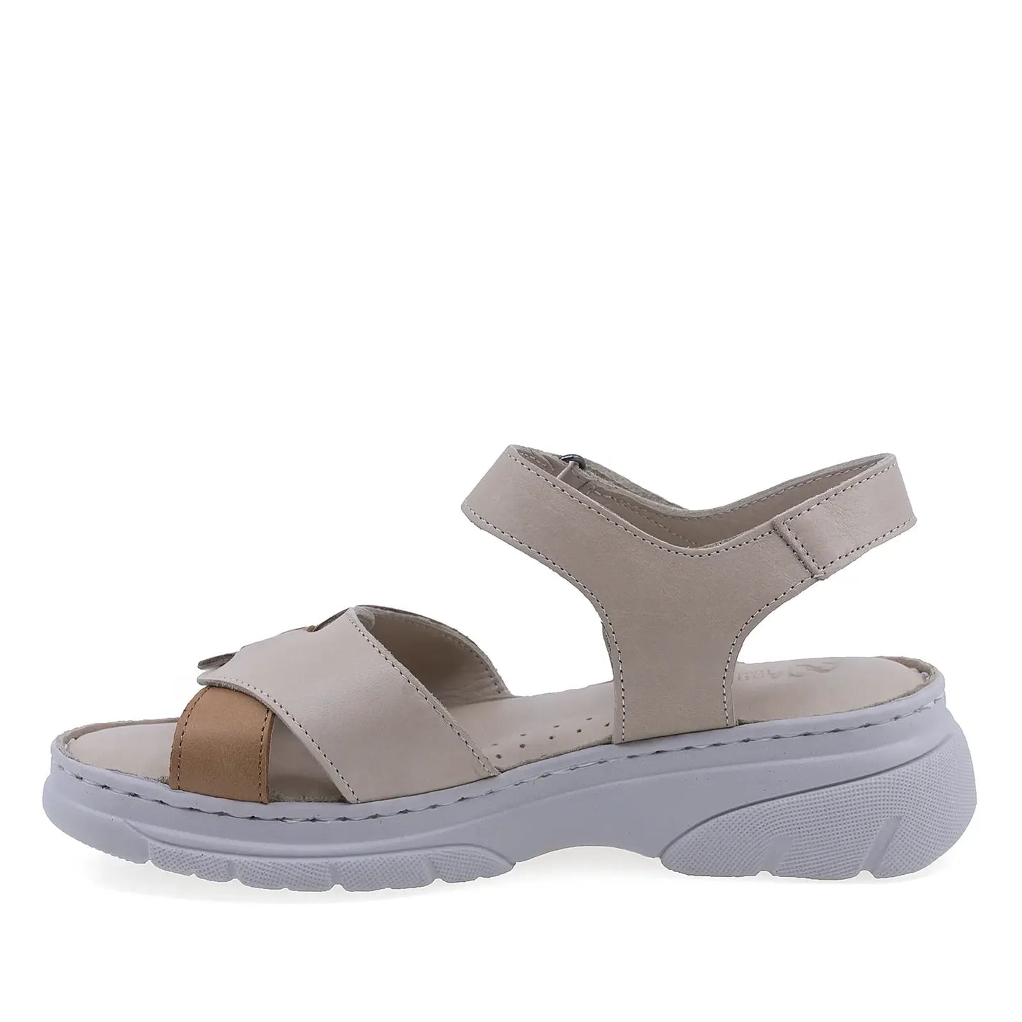 Sandale dama Anna Viotti D60-360 bej multi din piele naturala, model casual usor de asortat