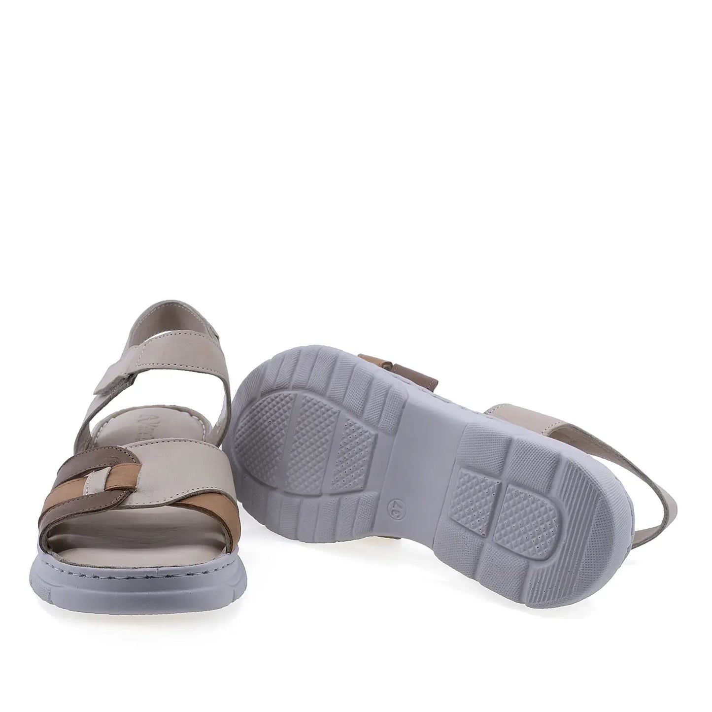 Sandale dama casual Anna Viotti D60-360 bej multi, talpa stabila pentru confort la mers
