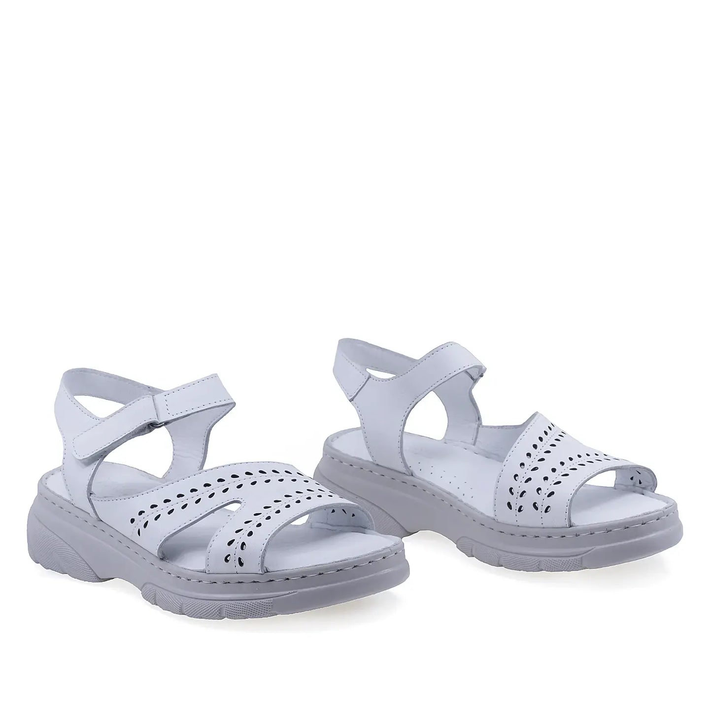 Sandale dama Anna Viotti D60-376 albe din piele naturala box, cu brant fusbet si design casual confortabil