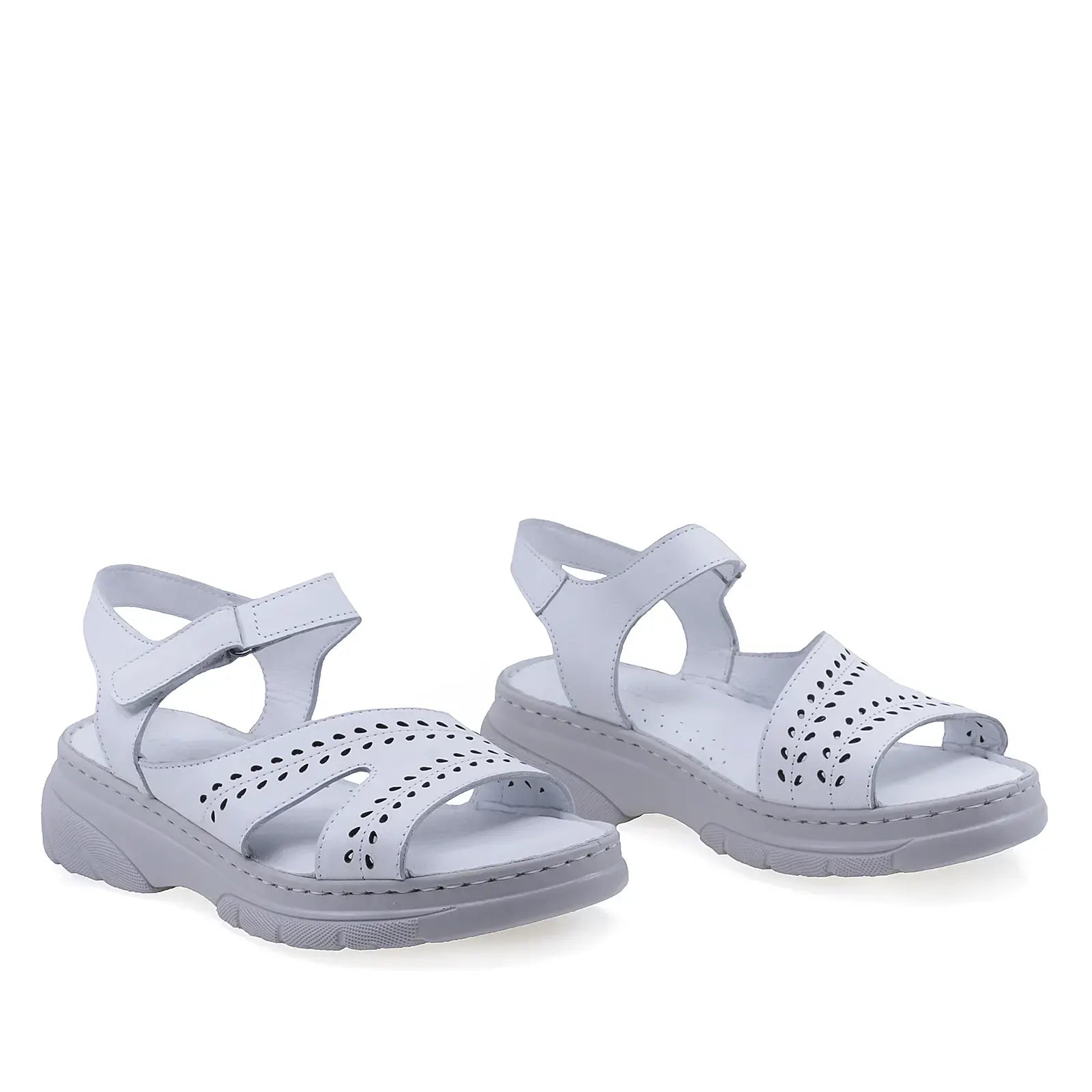 Sandale dama Anna Viotti D60-376 albe din piele naturala box, cu brant fusbet si design casual confortabil