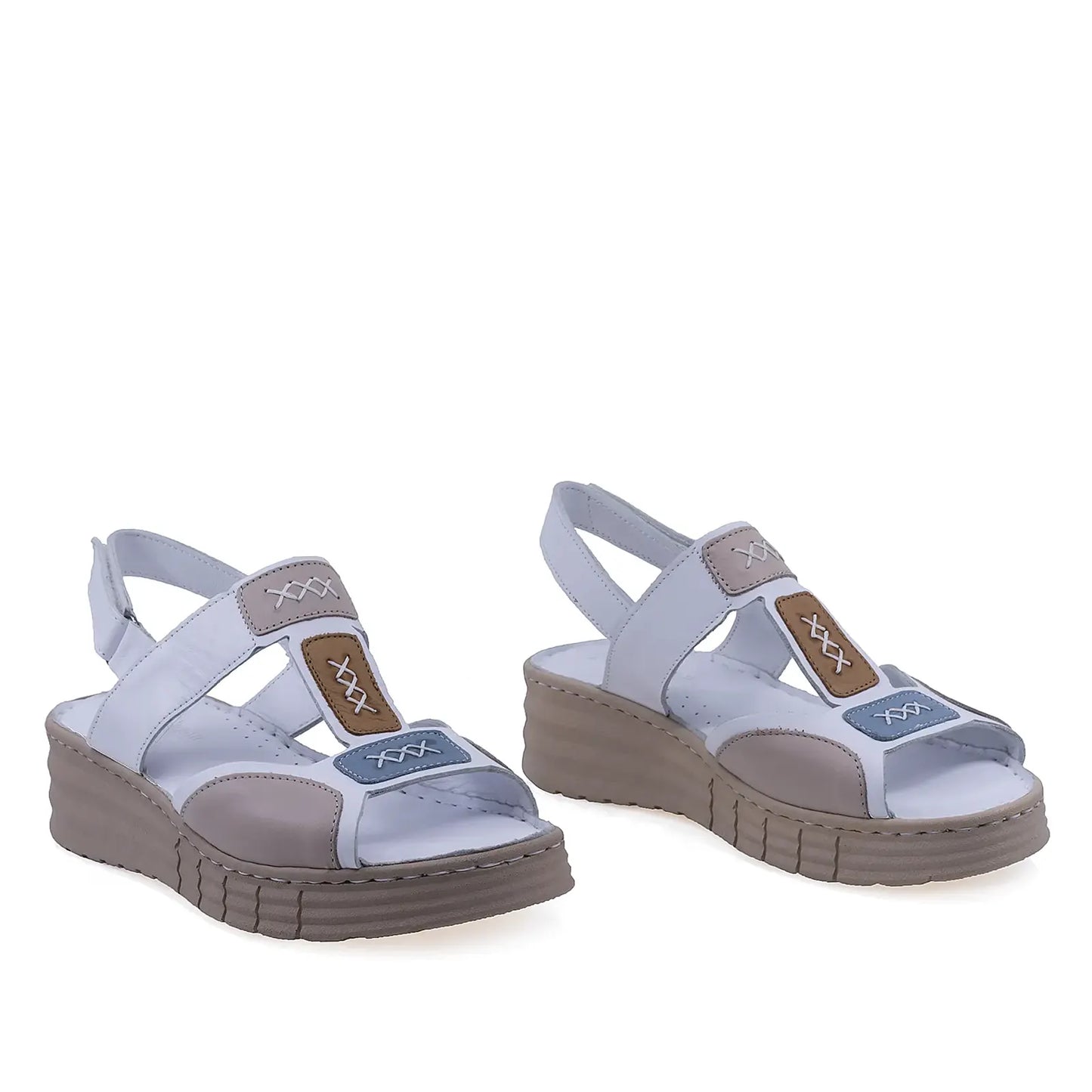 Sandale damă Anna Viotti D60-434 albe din piele naturală, cu talpă ortopedică și design casual confort