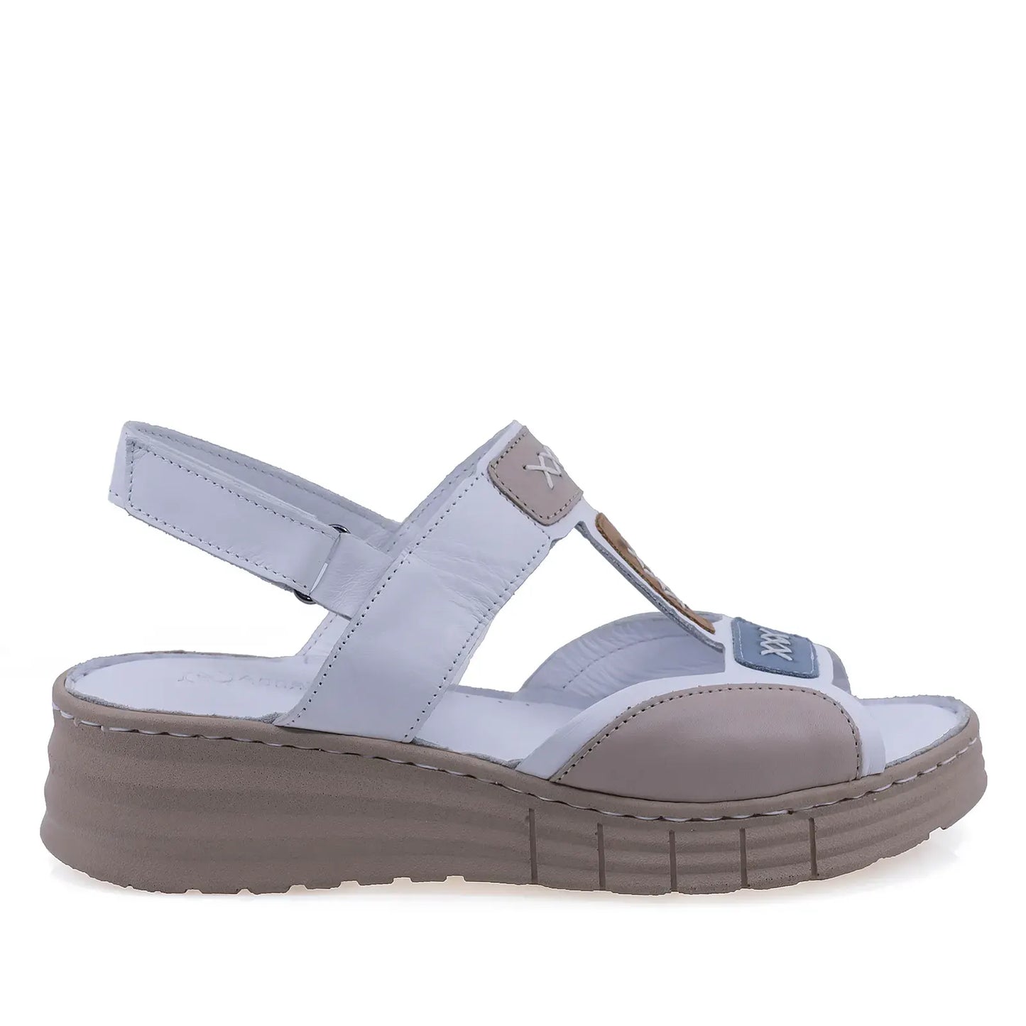 Sandale damă casual Anna Viotti D60-434 albe, vedere laterală dreapta, cu platformă și închidere cu arici