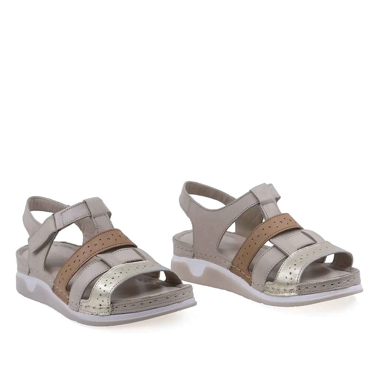Sandale dama Anna Viotti D60-M029 bej coniac din piele naturala, cu brant fusbet confortabil si design casual