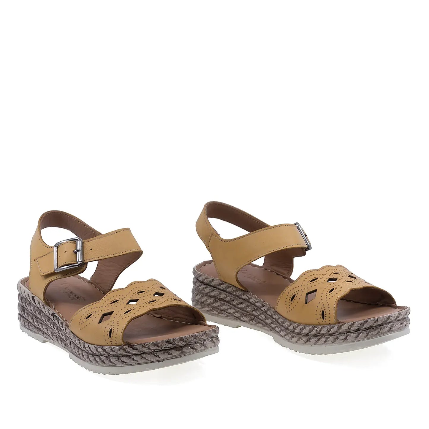 Sandale dama Anna Viotti D72-1401 galbene din piele naturala