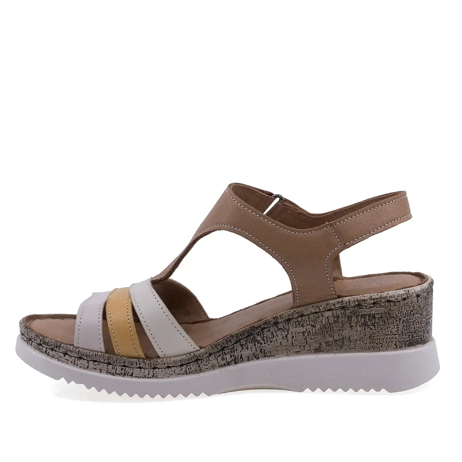 Sandale casual Anna Viotti D72-707 coniac si bej, vedere laterala stanga